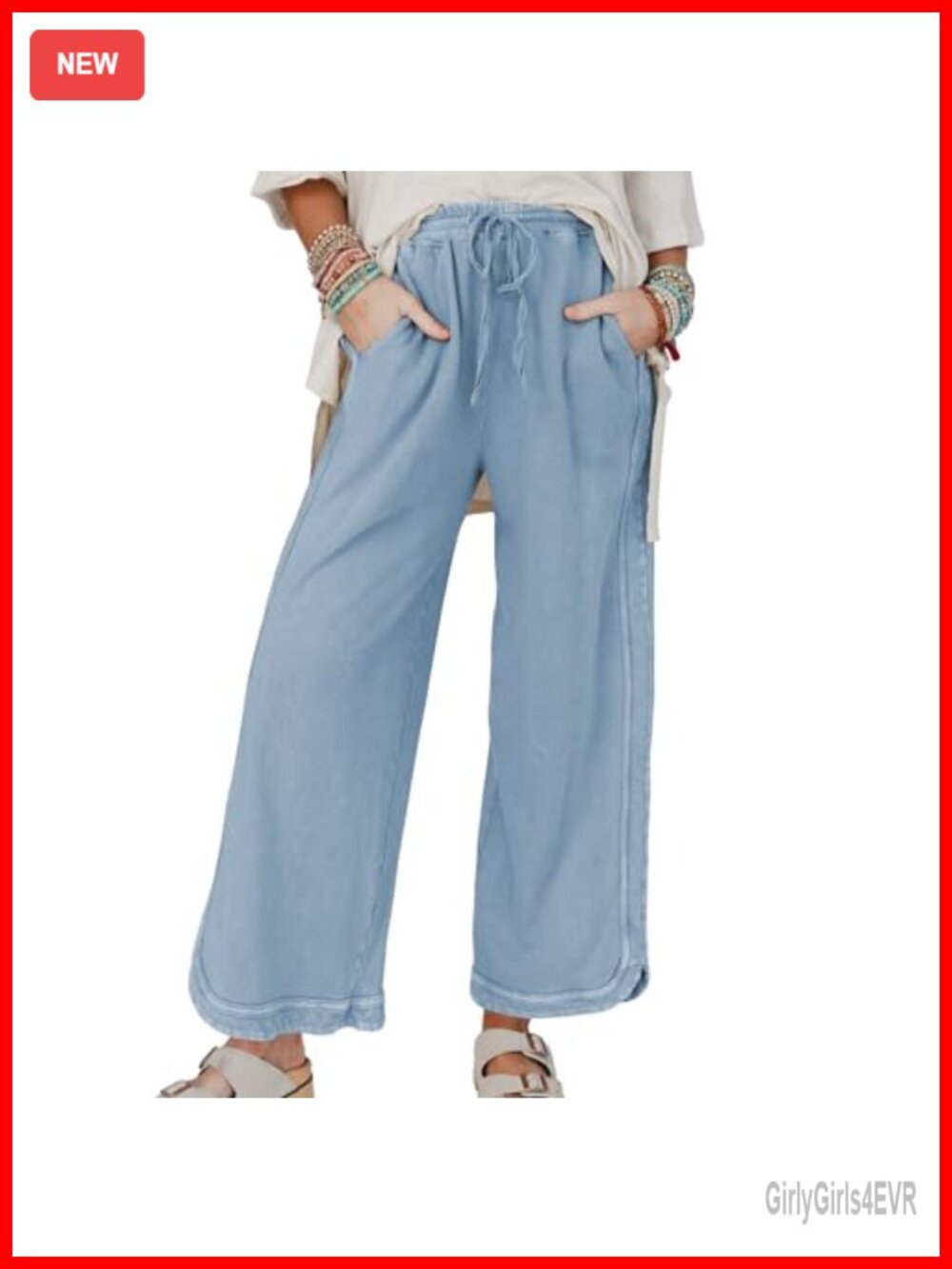 Casual Wide Leg Sweatpants High Waist Baggy Acid Wash Drawstring Pants